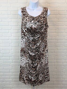 Calvin Klein Leopard Print Ruched Sheath Dress Sleeveless Size 14
